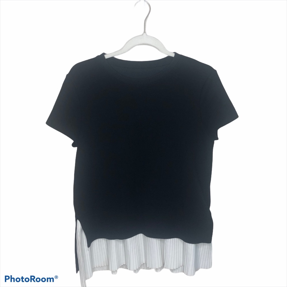 WEGO By CM Bkack Stretchy Blouse with Ivory Pleats. S-2
